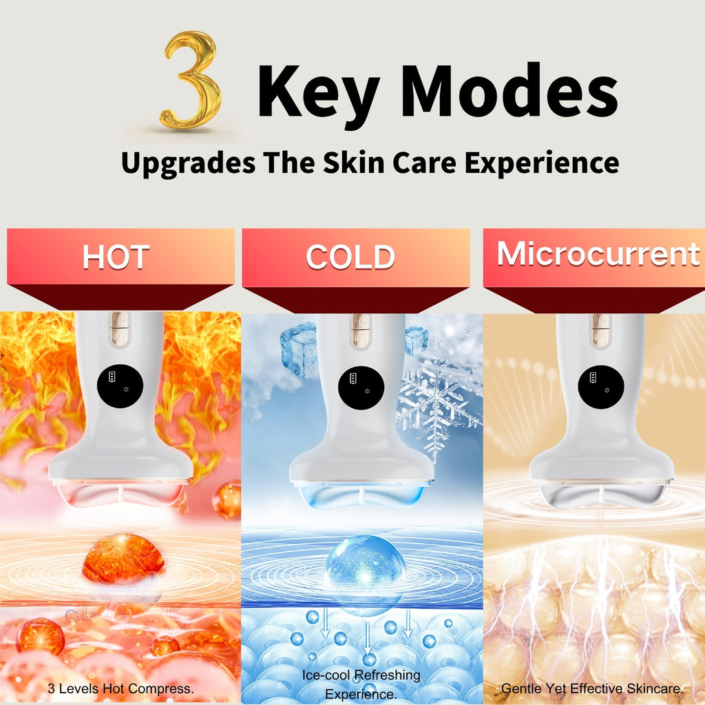 Microcurrent Facial Device with Red Light Therapy - 7-in-1 LED Sculptor & Hot Gua Sha for Face Neck Eye Firming, Depuffing & Double Chin Reduction