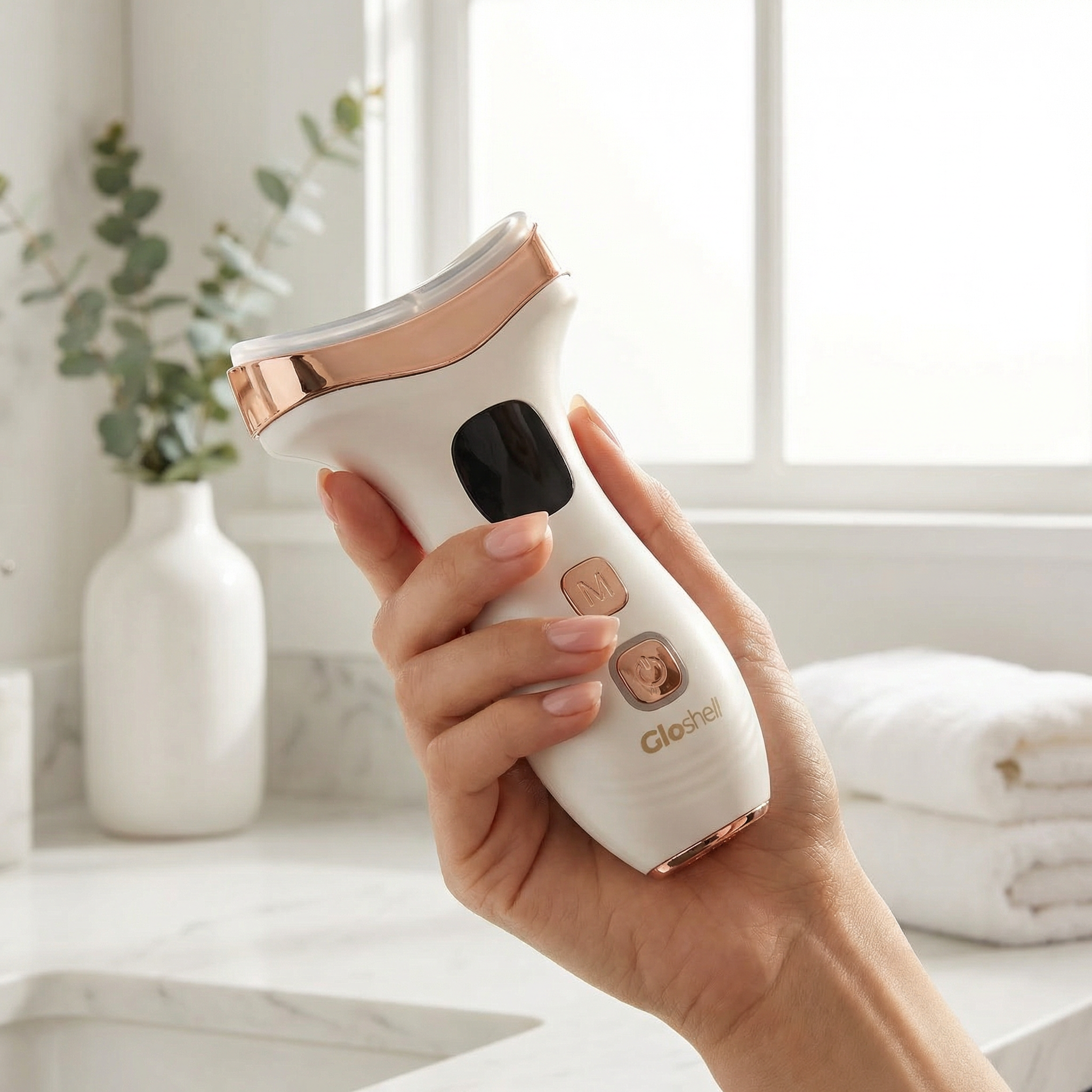 Gloshell LED Electric Facial Massager - Microcurrent, Hot Compress, Vibration, 7 Color Light for Lifting & Rejuvenation