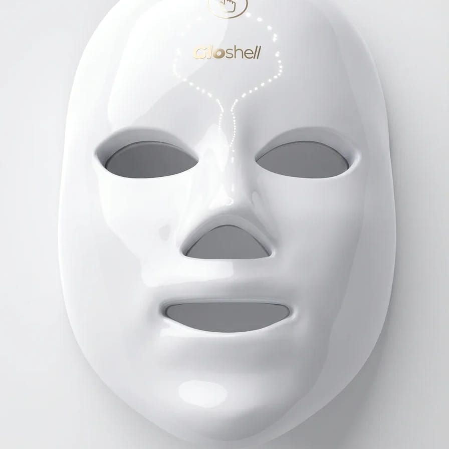 GloShell Eye LED 4.0 Light Therapy Mask, photographed against a studio backdrop