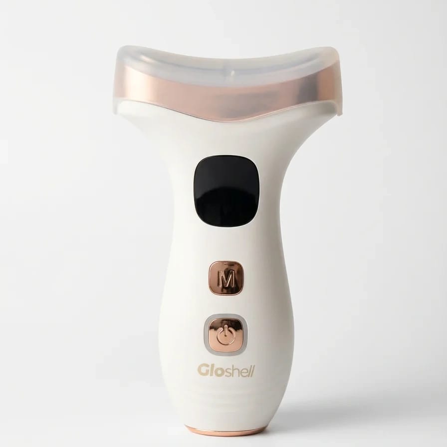 GloShell LED 3-in-1 Facial Massager, photographed against a studio backdrop