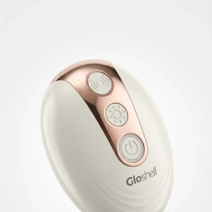 GloShell Intelligent Neck & Back Massager, photographed against a studio backdrop