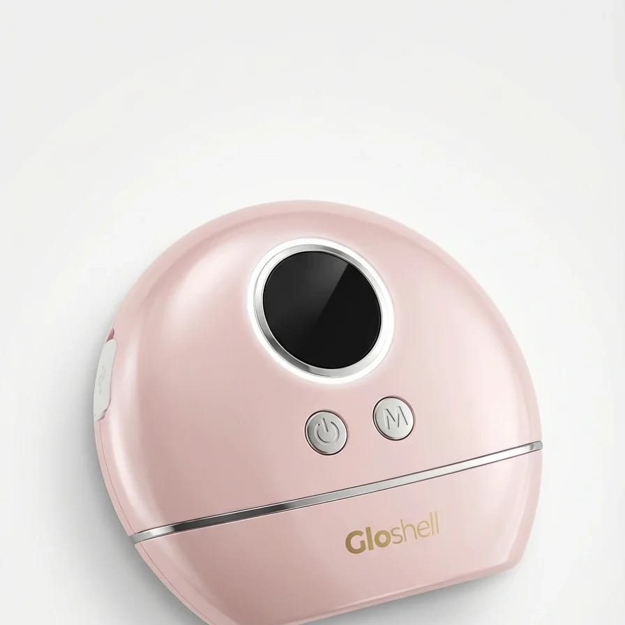 GloShell 2-in-1 Heated & Cold Facial Scraping Massager, photographed against a studio backdrop